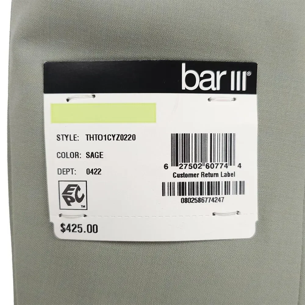 Bar III Mens Slim Fit Suit Jacket Blazer 42R Sage Green Solid Stretch Wool NWT